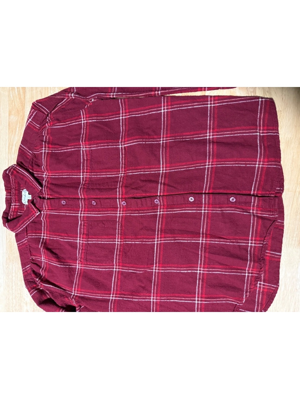 Wonderly Women’s Medium Burgundy Red Plaid Cotton Flannel Button-Down Shirt